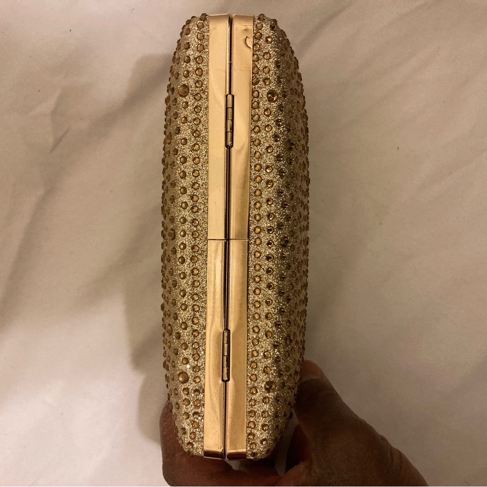 Gold Crystal Embellished Evening Clutch - Sparkling Wristlet - Picture 4 of 8